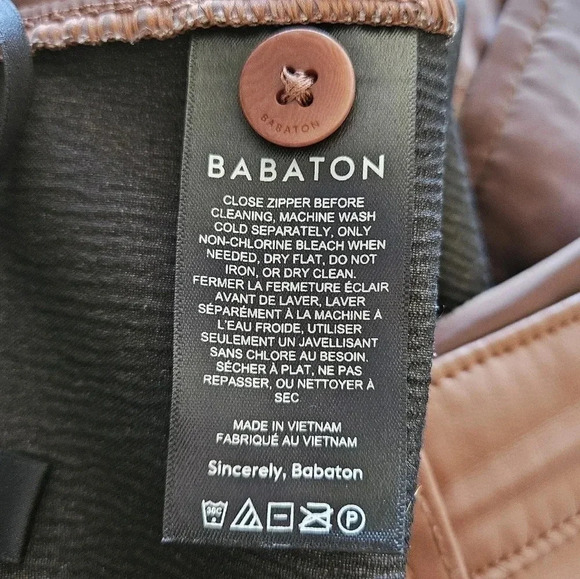 Aritzia Babaton Command Vegan Leather Mid Rise Straight Leg Pants Brown Size 16. - Picture 15 of 16